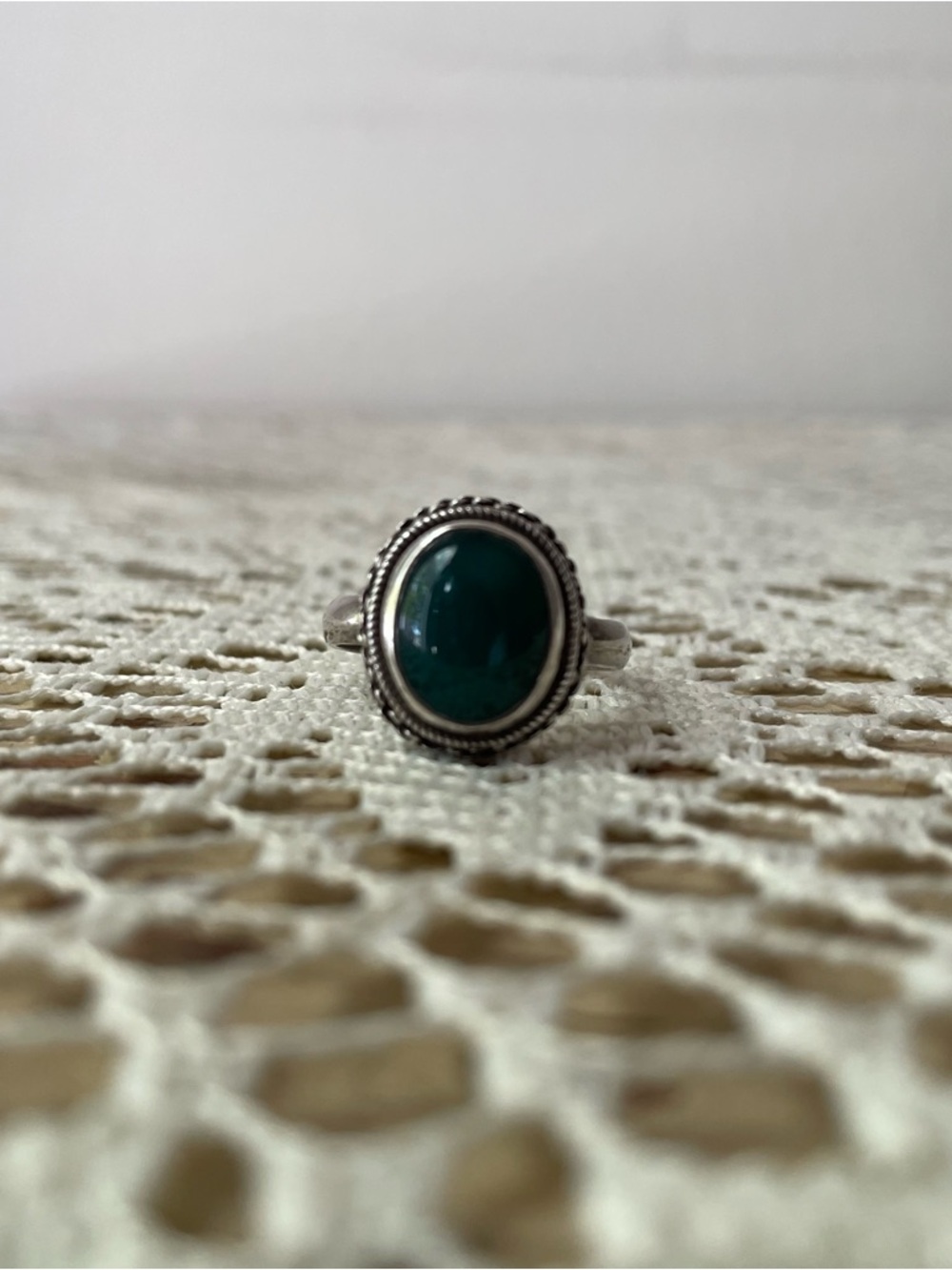 Sterling Silver Ring with Dark Green Stone 8.5!